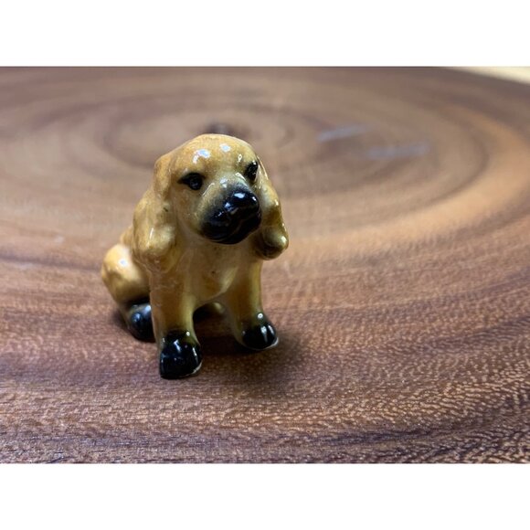 Vintage Miniature Porcelain Spaniel Dog Figurine Brown & Black Hand-Painted Coll - Picture 7 of 8